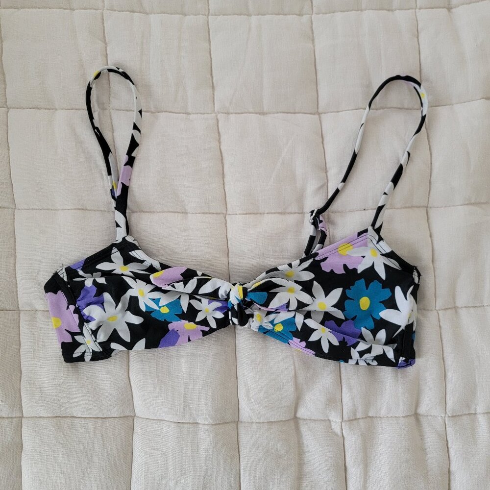 Black Floral Bikini Top